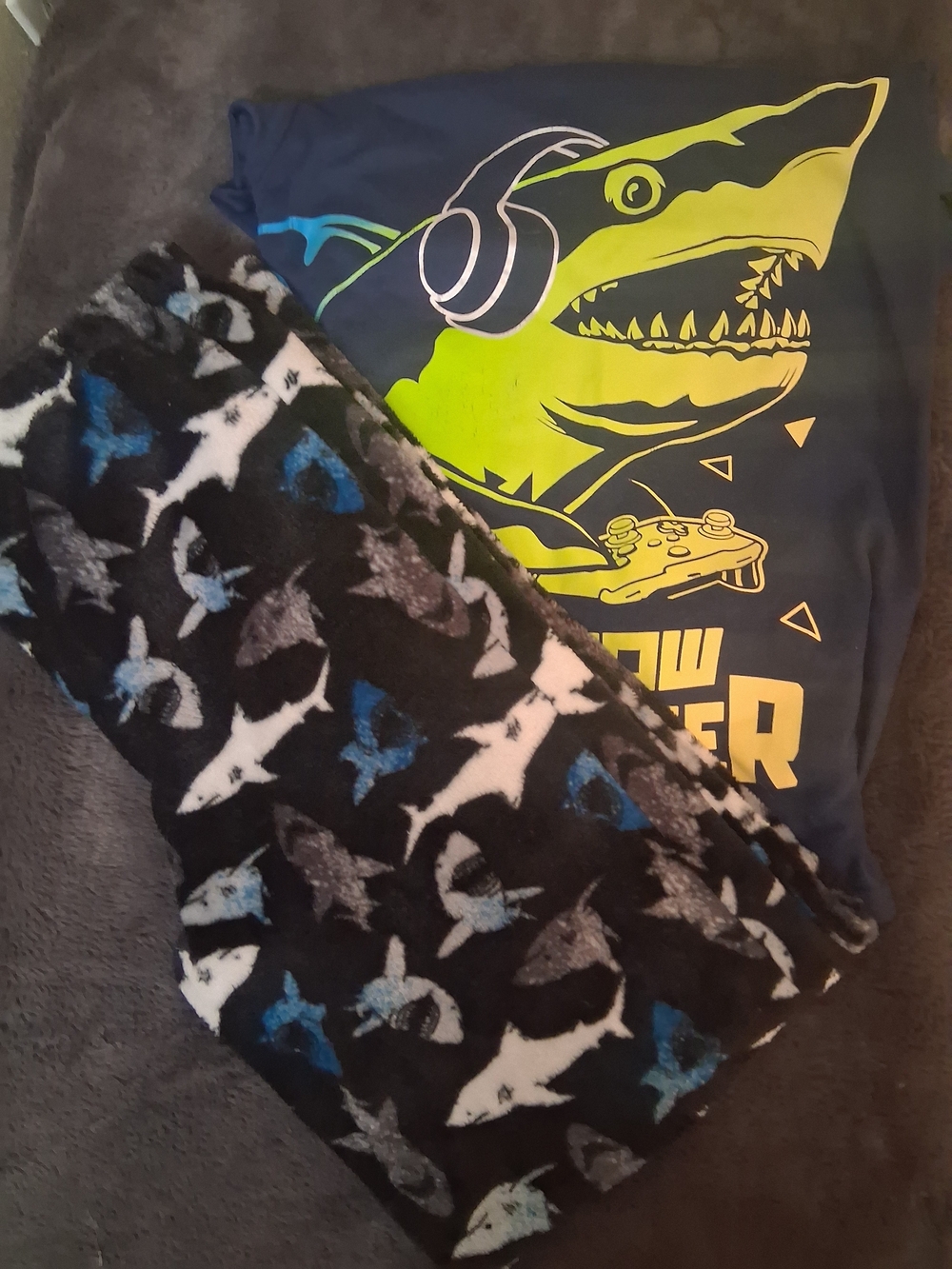 Shark Print Pajama Bottoms - Black/Blue 14/16